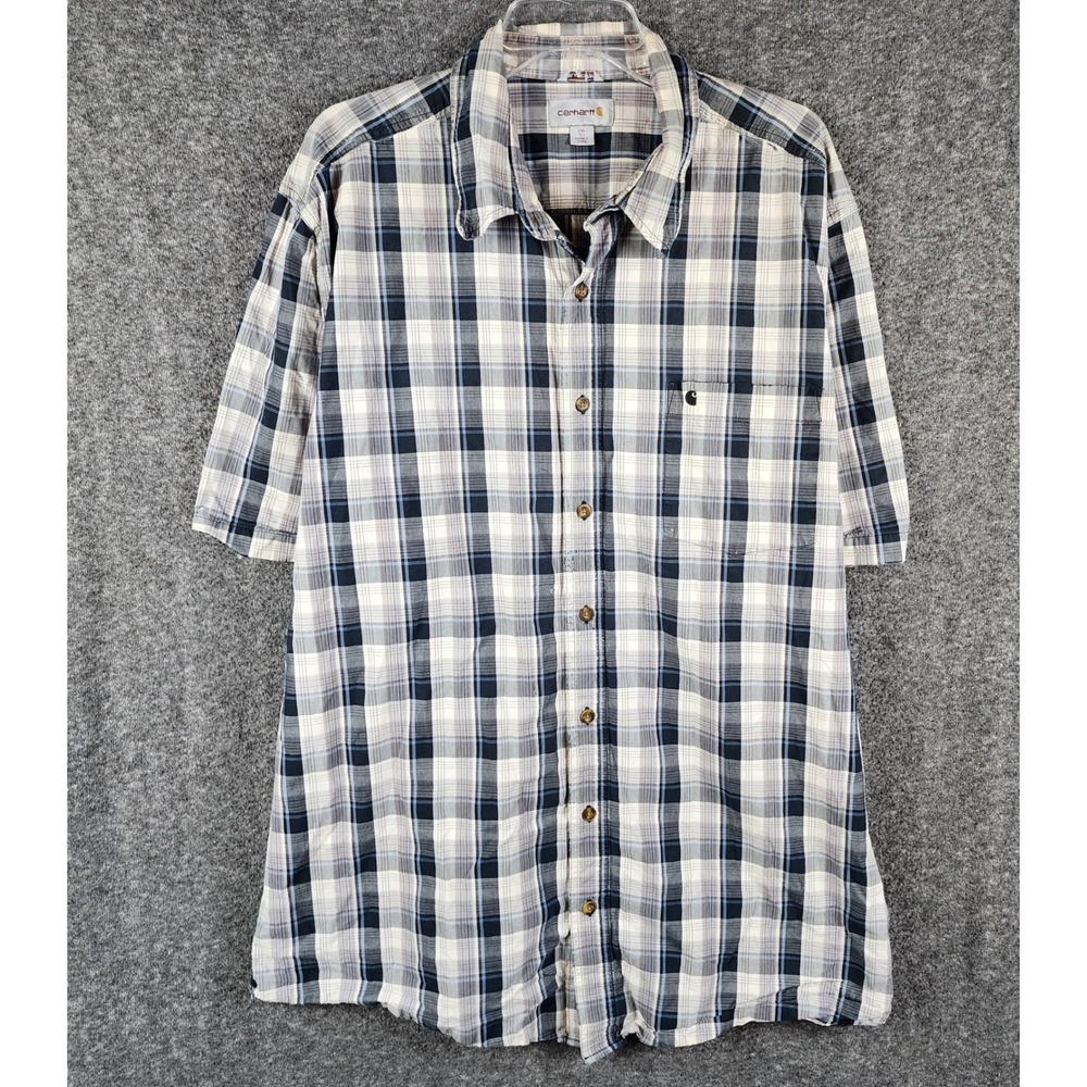 Carhartt Shirt Mens 2XLT 101294-078 Relaxed Fit Blue Plaid Button Down EUC